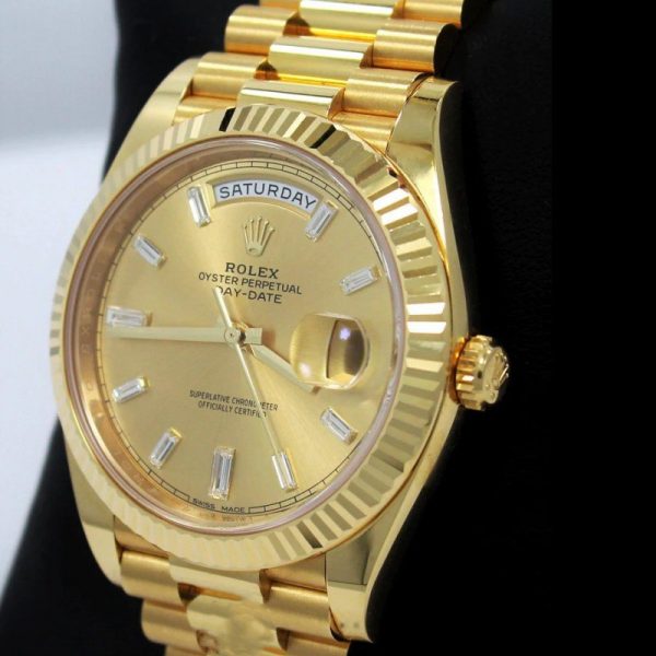Rolex Day-Date 228238 Champagne Diamond Dial Fluted Bezel 40mm Mens Replica Watch - Image 3