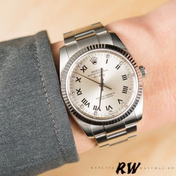 Rolex Oyster Perpetual Air-King 114234 Silver Roman Diamond Dial 34mm Unisex Replica Watch - Image 4