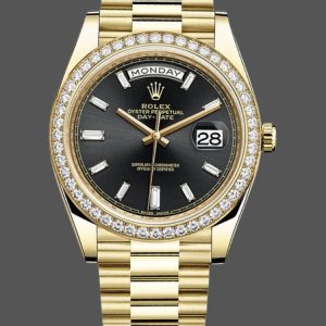 Rolex Day-Date 228348RBR Black Diamond Dial Diamond Bezel 40mm Mens Replica Watch
