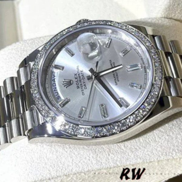 Rolex Day-Date 228349RBR Silver Dial Diamond Bezel 40mm Mens Replica Watch - Image 3