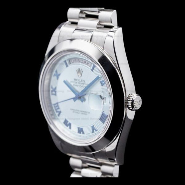 Rolex Day-Date 218206 Concentric Circle Ice Blue Dial Platinum 41MM Mens Replica Watch - Image 3
