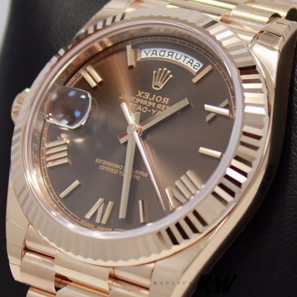 Rolex Day-Date 228235 Chocolate Brown Roman Numeral Dial Fluted Bezel 40mm Mens Replica Watch - Image 2