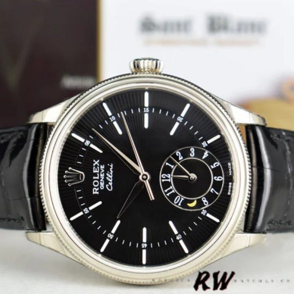 Rolex Cellini Dual Time 50529 Black Guilloche Dial 39mm Mens Replica Watch - Image 4