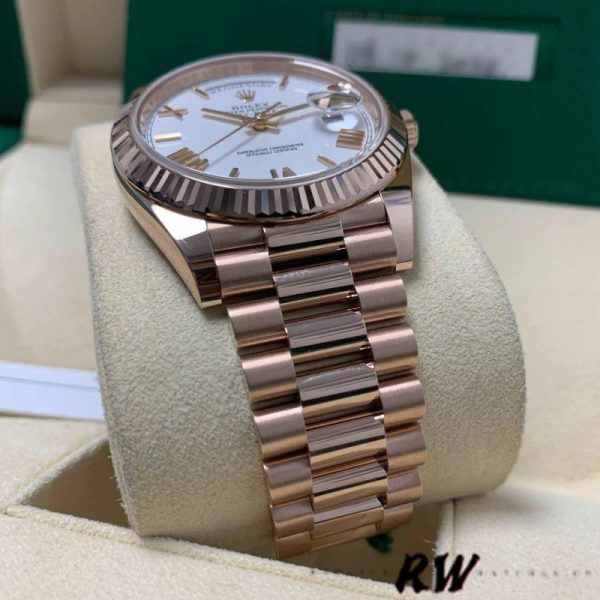 Rolex Day-Date 228235 White Roman Numeral Dial Fluted Bezel 40mm Mens Replica Watch - Image 3