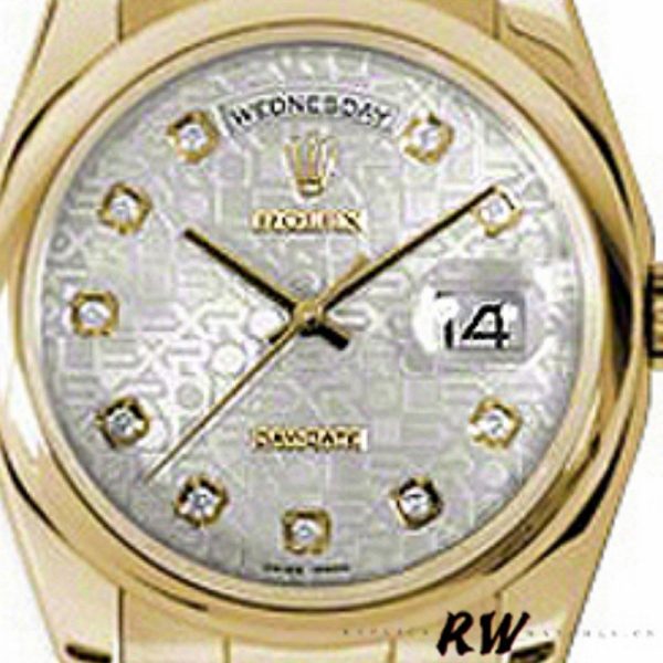 Rolex Day-Date 118208 Silver Diamond Jubilee Dial Yellow Gold 36mm Unisex Replica Watch - Image 2
