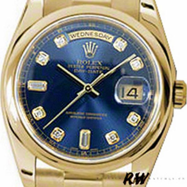 Rolex Day-Date 118208 Yellow Gold Blue Diamond Dial 36mm Unisex Replica Watch - Image 3