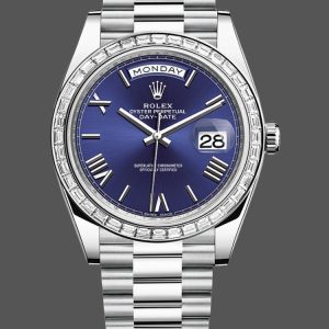 Rolex Day-Date 228396TBR Blue Dial Platinum Diamond Bezel 40mm Mens Replica Watch