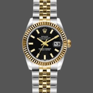 Rolex Datejust 179173 Black Index Dial Fluted Bezel 26MM Lady Replica Watch
