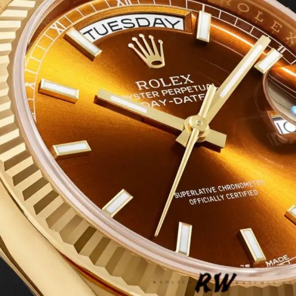 Rolex Day-Date 118238 Yellow Gold Index Cognac Dial 36mm Unisex Replica Watch - Image 2