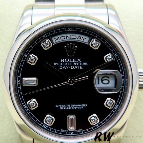 Rolex Day Date 118206 Platinum Black Diamond Dial 36mm Unisex Replica Watch - Image 3