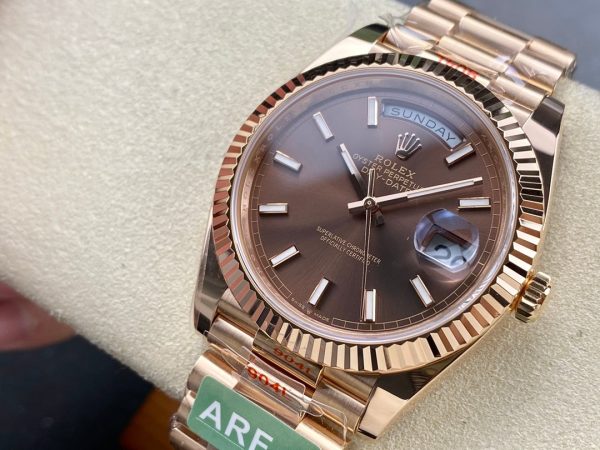 Rolex Day-Date 228235 Chocolate Brown Dial Fluted Bezel 40mm Mens Replica Watch - Image 4