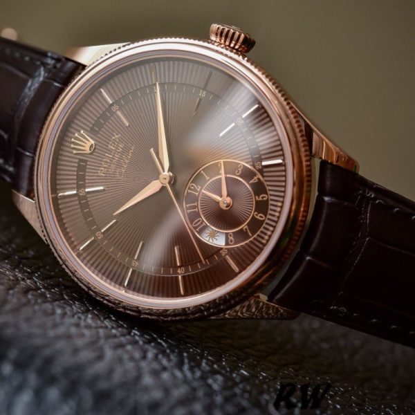 Rolex Cellini Dual Time 50525 Brown Guilloche Dial Brown Leather Strap 39mm Mens Replica Watch - Image 4