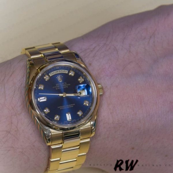 Rolex Day-Date 118208 Blue Diamond Dial 36mm Unisex Replica Watch - Image 4