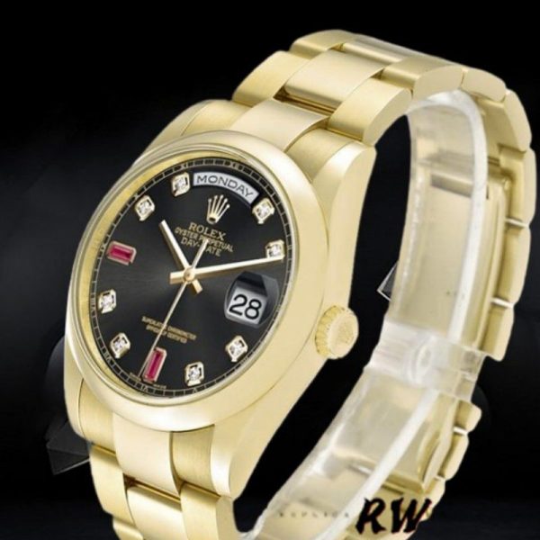 Rolex Day-Date 118208 Black Diamond Dial Yellow Gold case 36mm Unisex Replica Watch - Image 3