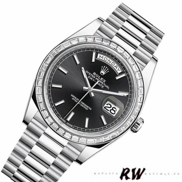 Rolex Day-Date 228396TBR Black Dial Diamond Bezel 40mm Mens Replica Watch - Image 2