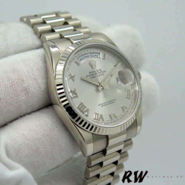 Rolex Day-Date 118239 Rhodium Roman Dial white gold 36mm Unisex Replica Watch - Image 3