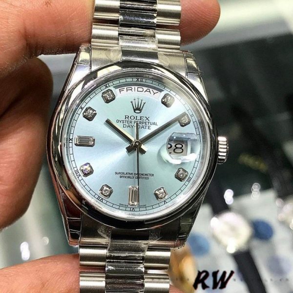 Rolex Day-Date 118206 Ice Blue Dial Diamond Platinum 36mm Unisex Replica Watch - Image 2