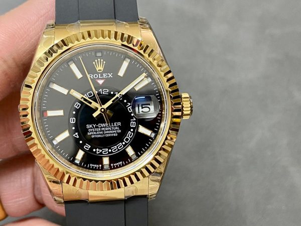 Rolex Sky Dweller 326238 Yellow Gold Black Dial 42mm Mens Replica Watch - Image 3