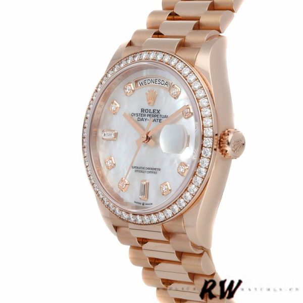 Rolex Day-Date 128345RBR Mother of Pearl White Dial Everose Gold 36MM Unisex Replica Watch - Image 3
