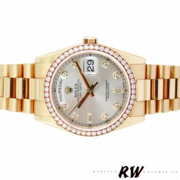 Rolex Day-Date 118348 Silver Diamond Dial 36mm Unisex Replica Watch - Image 3