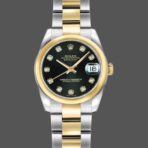Rolex Datejust 179163 Black Diamond Dial Domed Dezel 26MM Lady Replica Watch