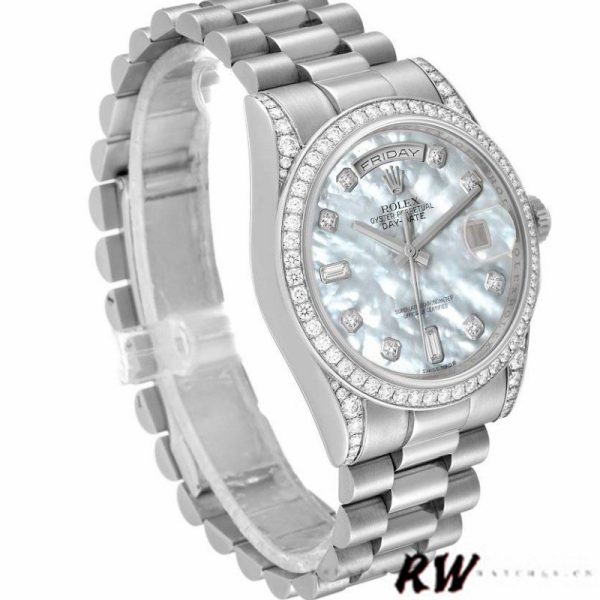 Rolex Day-Date 118389 Diamond Bezel MOP White Dial 36MM Unisex Replica Watch - Image 2