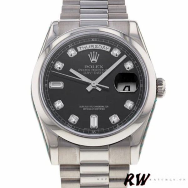 Rolex Day-Date 118209 Black dial white gold 36mm Unisex Replica Watch - Image 2