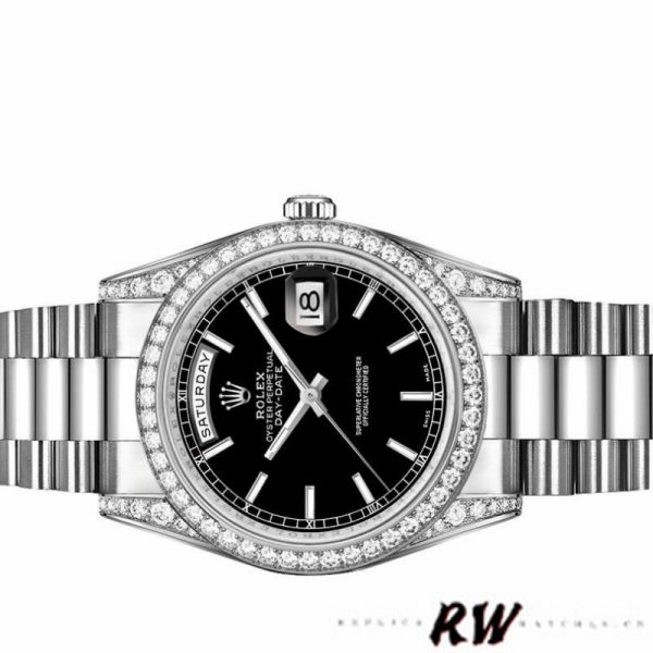 Rolex Day-Date 118389 White Gold Black Index Dial 36MM Unisex Replica Watch - Image 4