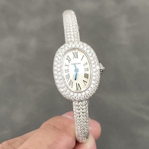 Cartier Baignoire HPI01607 Mini Model Silver Dial Iced Out Moissanite Best Replica (Wrist Size 15, 16, 17cm)