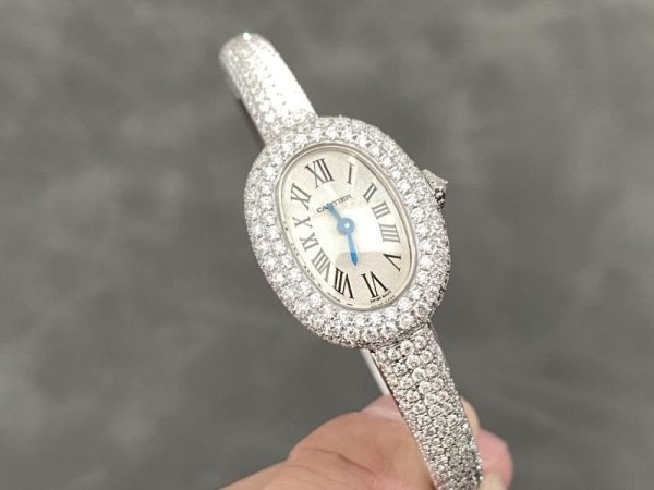 Cartier Baignoire HPI01607 Mini Model Silver Dial Iced Out Moissanite Best Replica (Wrist Size 15, 16, 17cm) - Image 2