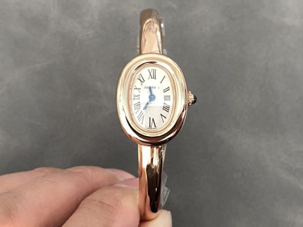 Cartier Baignoire de Cartier Rose Gold Silver Dial Mini Model Best Replica (Wrist Size 15, 16, 17cm)