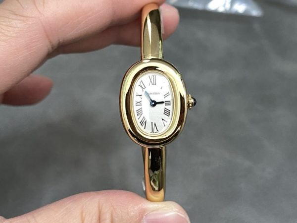 Cartier Baignoire de Cartier Yellow Gold Silver Dial Mini Model Best Replica (Wrist Size 15, 16, 17cm)