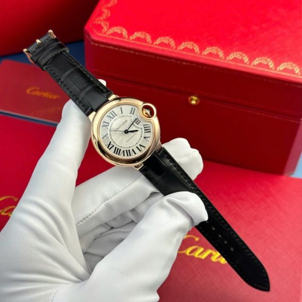 Cartier Ballon Bleu CRWGBB0009 Automatic Rose Gold Black Leather Strap Best Replica AF 36mm - Image 2