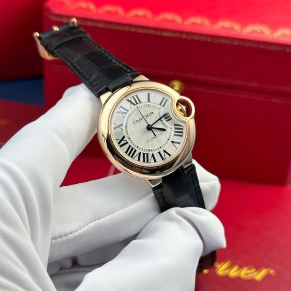 Cartier Ballon Bleu CRWGBB0009 Automatic Rose Gold Black Leather Strap Best Replica AF 36mm - Image 3