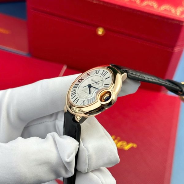 Cartier Ballon Bleu CRWGBB0009 Automatic Rose Gold Black Leather Strap Best Replica AF 36mm - Image 4