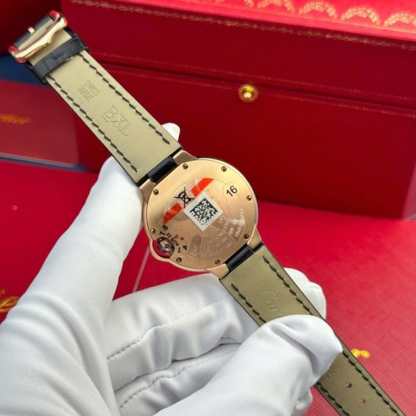 Cartier Ballon Bleu CRWGBB0009 Automatic Rose Gold Black Leather Strap Best Replica AF 36mm - Image 7