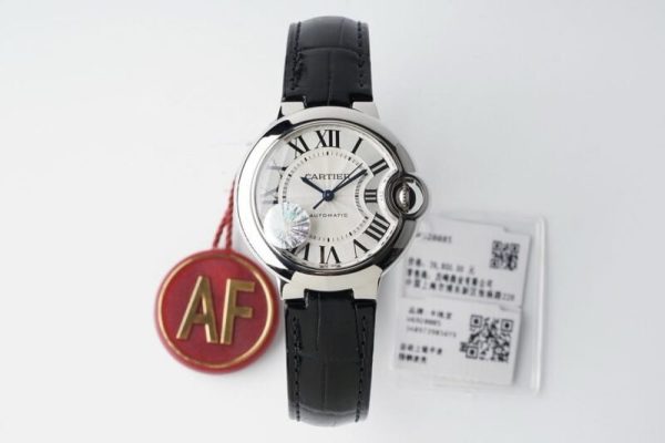 Cartier Ballon Bleu W6920085 White Dial Leather Quartz Movement Best Replica AF 33mm