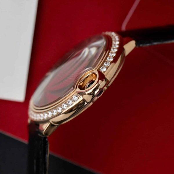 Cartier Ballon Bleu Rose Gold Grey Dial Diamond Bezel Leather Replica 42mm - Image 8