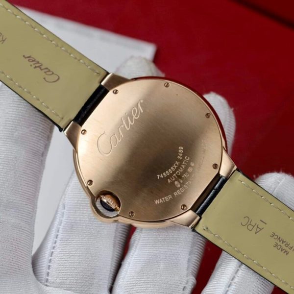 Cartier Ballon Bleu Rose Gold Grey Dial Diamond Bezel Leather Replica 42mm - Image 9