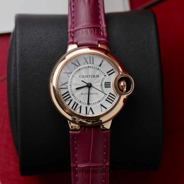 Cartier Ballon Bleu Rose Gold White Dial Pink Leather Replica 39mm - Image 2