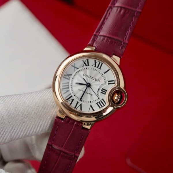 Cartier Ballon Bleu Rose Gold White Dial Pink Leather Replica 39mm - Image 3