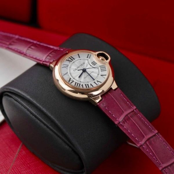 Cartier Ballon Bleu Rose Gold White Dial Pink Leather Replica 39mm - Image 4