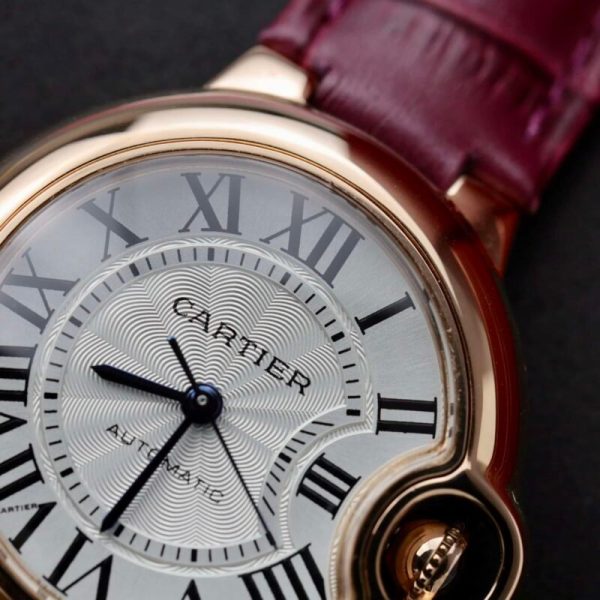Cartier Ballon Bleu Rose Gold White Dial Pink Leather Replica 39mm - Image 5