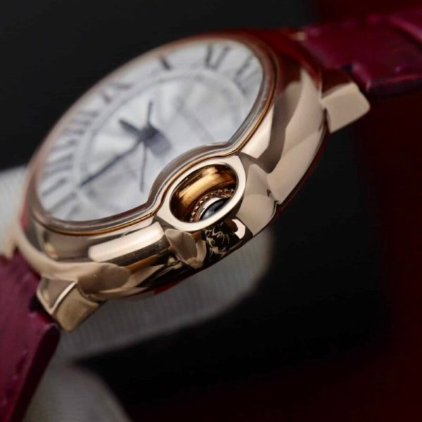 Cartier Ballon Bleu Rose Gold White Dial Pink Leather Replica 39mm - Image 7