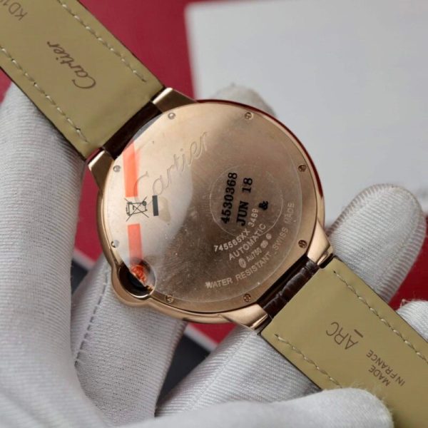 Cartier Ballon Bleu Rose Gold White Dial Diamond Bezel Leather Replica 42mm - Image 10