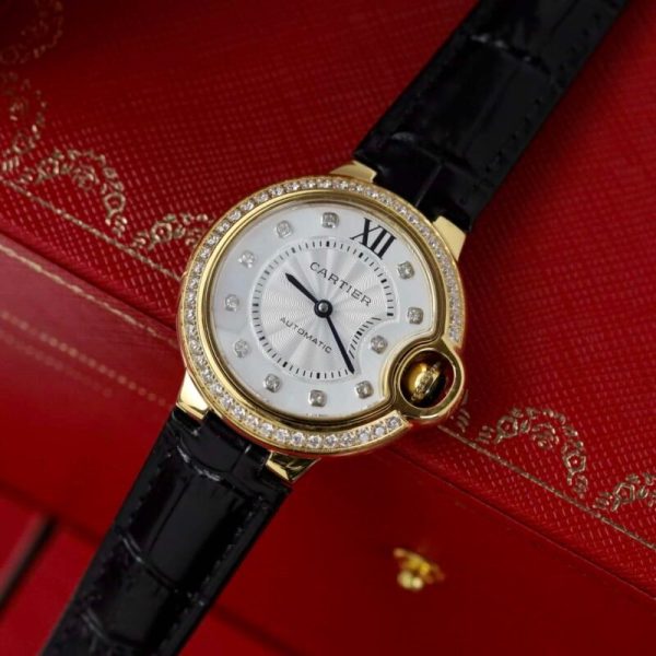 Cartier Ballon Bleu Yellow Gold Diamond Bezel Leather Replica 39mm - Image 3