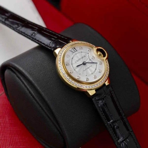Cartier Ballon Bleu Yellow Gold Diamond Bezel Leather Replica 39mm - Image 4