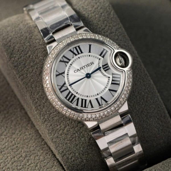 Cartier Ballon Bleu WE902065 White Dial Custom Natural Diamond Bezel Best Replica 33mm - Image 3