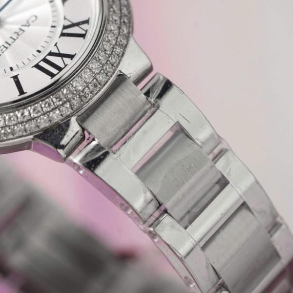 Cartier Ballon Bleu WE902065 White Dial Custom Natural Diamond Bezel Best Replica 33mm - Image 5