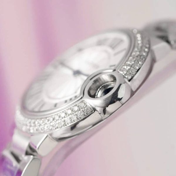 Cartier Ballon Bleu WE902065 White Dial Custom Natural Diamond Bezel Best Replica 33mm - Image 7